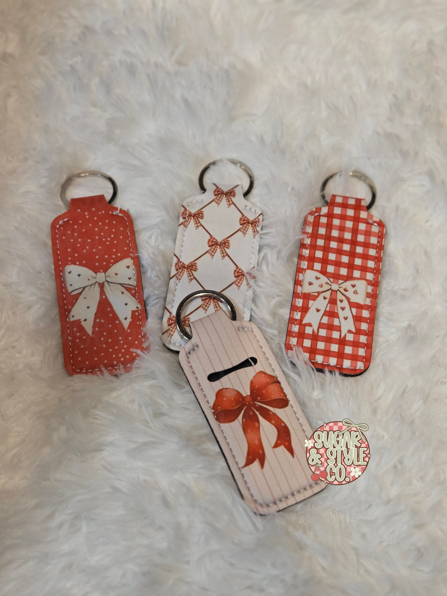 Red Boutique Bow Lip Balm Keychain Holders
