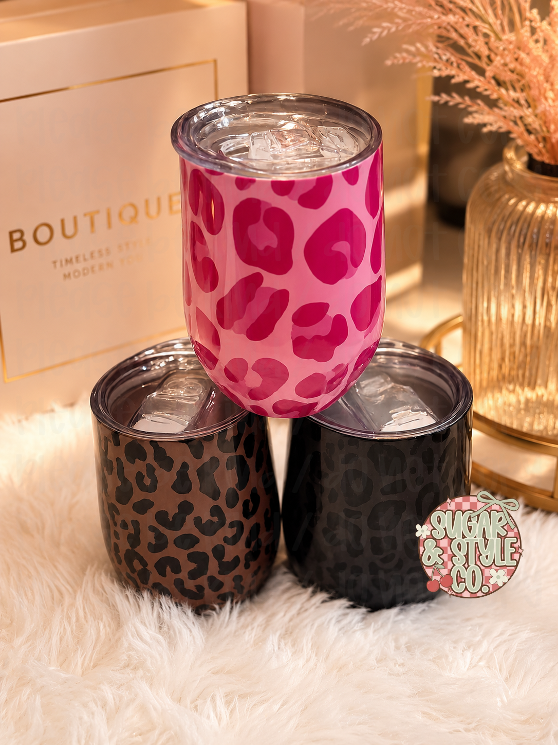 Cheetah Chic Insulated Wine Tumbler I Push-to-Open Sip Port Stainless Steel Cup