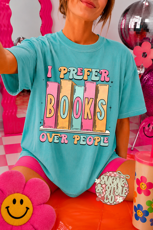 I Prefer Books Over People Retro Graphic Tee