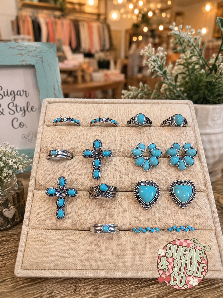 Turquoise Desert Bloom Ring Collection | Western Boho Statement Rings